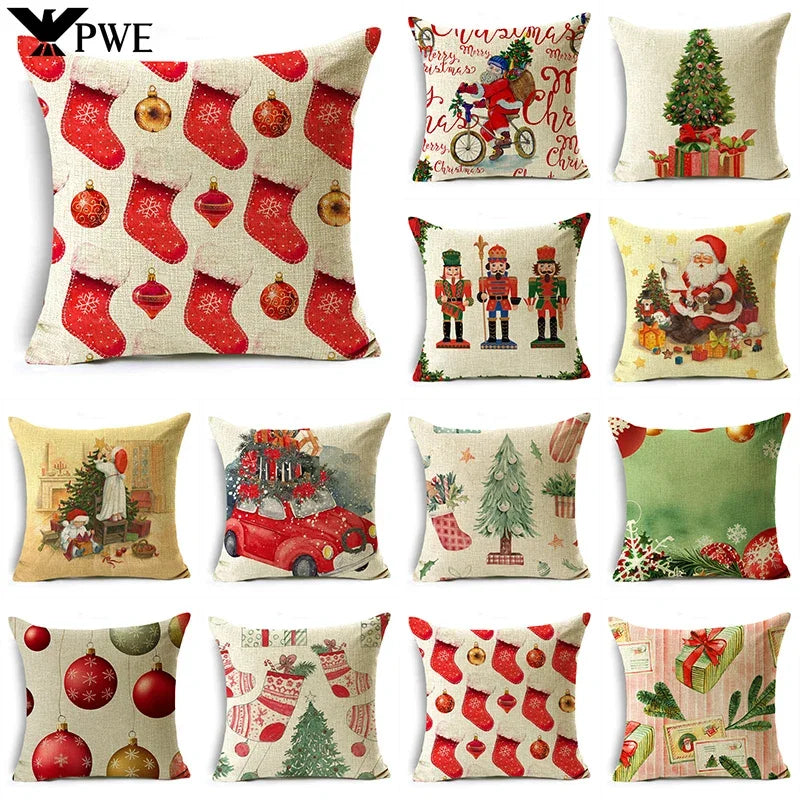 Axyaa Christmas Pillow Covers: Santa Socks Nutcracker Throw Pillowcase for Home Decor