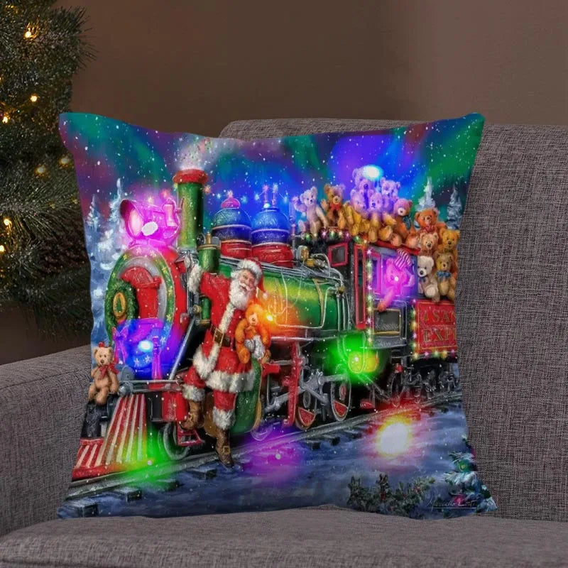 Axyaa LED Retro Santa Christmas Lights Pillowcase Home Decor 45x45