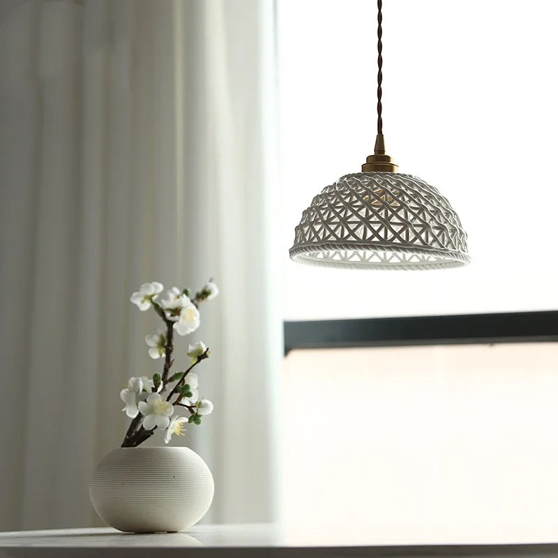 Axyaa White Ceramic LED Pendant Chandelier - Japanese Style Hanging Light