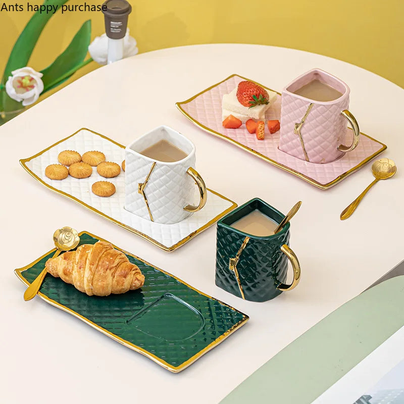 Axya Handbag Ceramic Coffee Cup and Saucer Set - Home Breakfast Teacup Milk Mug