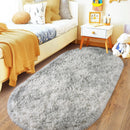 Axyaa Fluffy Plush Tie Dye Gray Oval Carpet - Bedroom & Living Room Home Decoration Rug