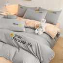 Axyaa Washed Cotton Bedding Set 4 Piece Solid Comforter Cover Fitted/Flat Sheet