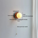 Axyaa Nordic LED Walnut Wood Glass Ball Wall Sconce, Pull Chain Switch, Modern Design