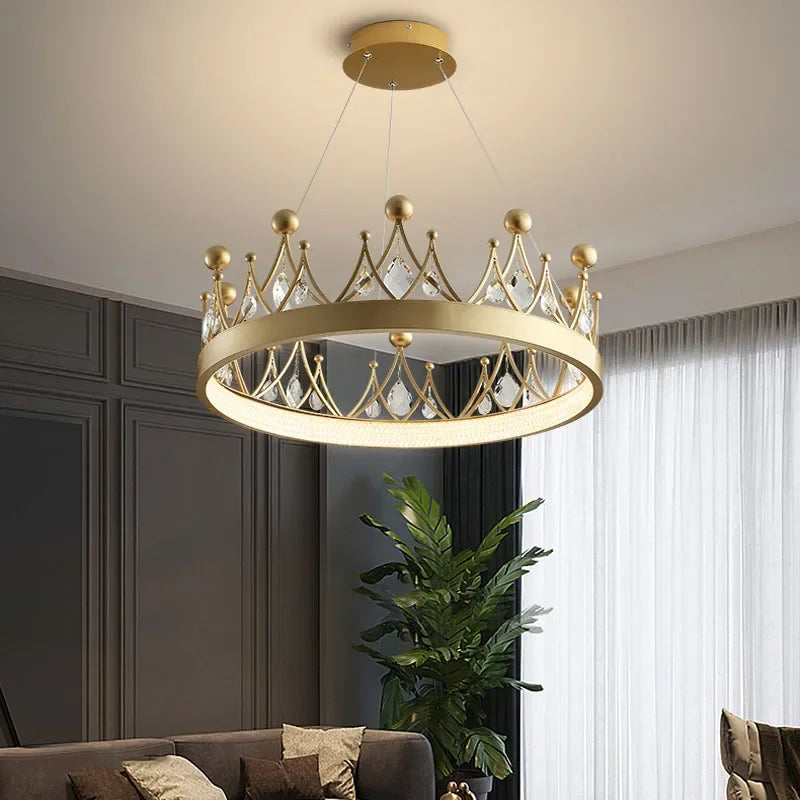 Axyaa Crown Crystal Chandelier Pendant Light for Children's Room and Living Room