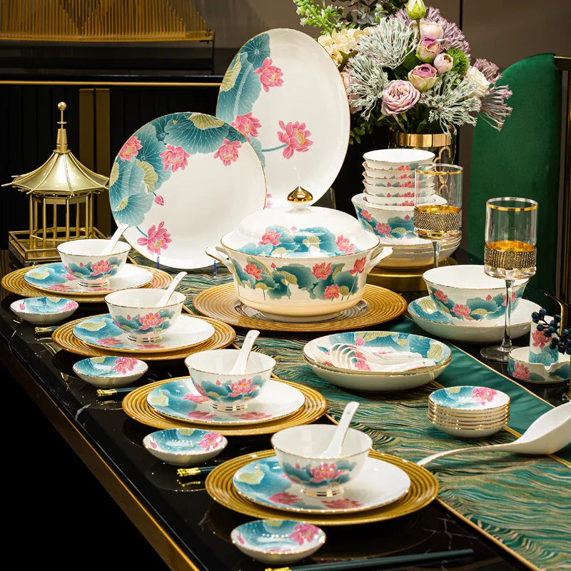 Axya Chinese Style Bone Dinner Set with Tableware & Kitchen Utensils