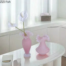 Axyaa Pink Floral Glass Vase Table Decoration Elegant Flower Arrangement Aesthetic Home Decor