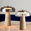 Axyaa Mushroom Travertine Table Lamp - Modern Yellow Stone Desk Lamp
