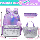 Axyaa Kids Cat Backpack with Lunch Box and Pencil Case for School