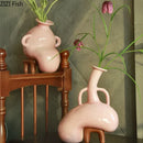 Axyaa Abstract Ceramic Vase with Artificial Flowers for Aesthetic Room Decor
