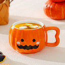 Axyaa Funny Pumpkin Ceramic Coffee Cup with Lid for Halloween Gift