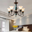 Axyaa Classic Ceramic Chandelier with Metal Iron Arm and Glass Lampshade