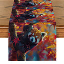 Autumn Red Panda Maple Leaf Table Runner by Axyaa: Festive Dining Decor