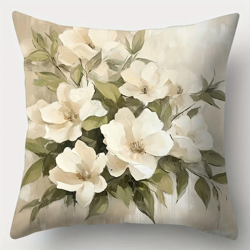 Axyaa White Flower Pillow Covers Set, 45x45cm Contemporary Design