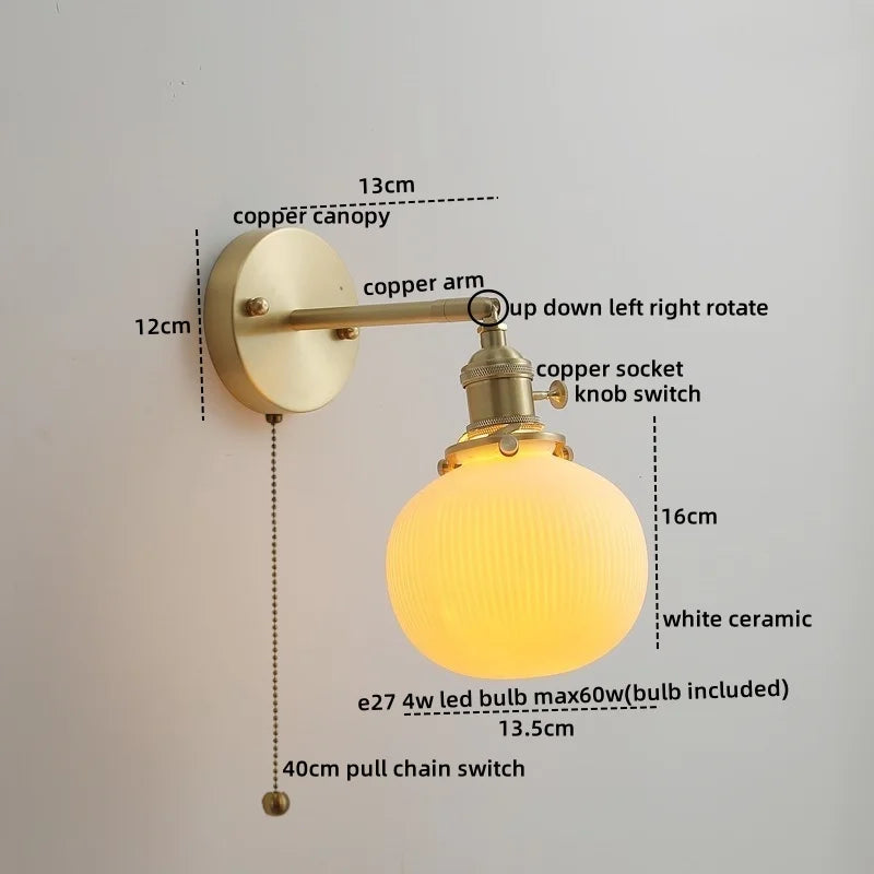 Nordic Modern LED Wall Light Axyaa Ceramic Bedside Lamp Pull Chain Switch