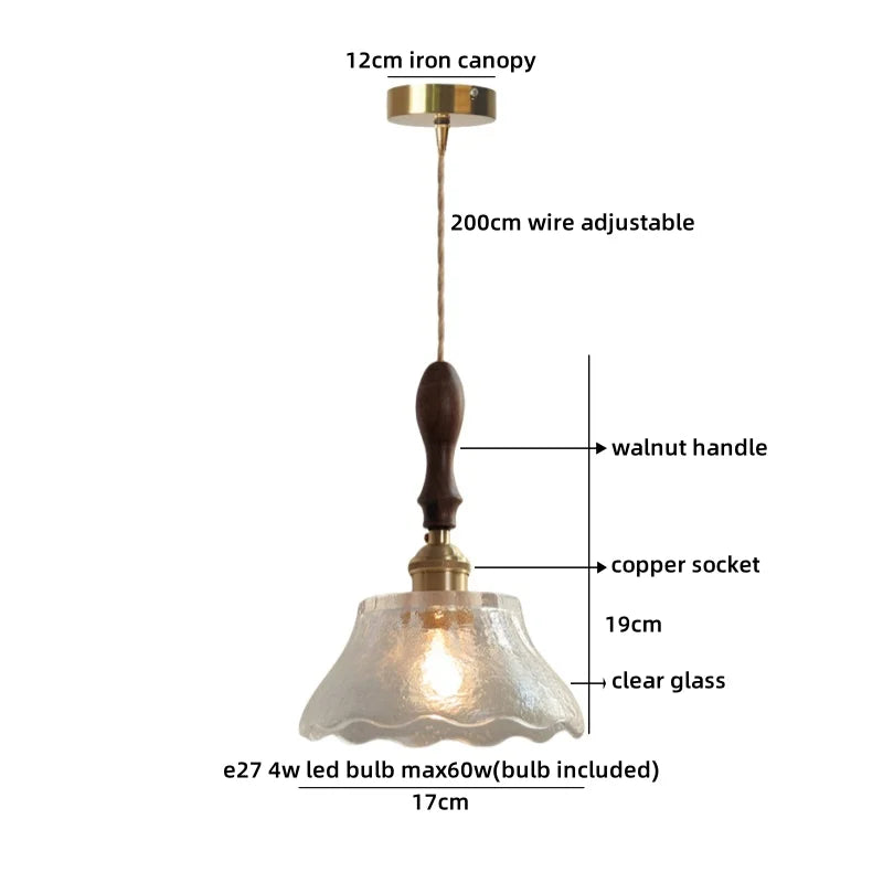 Axyaa Clear Glass LED Pendant Light with Adjustable Copper Socket for Modern Decor
