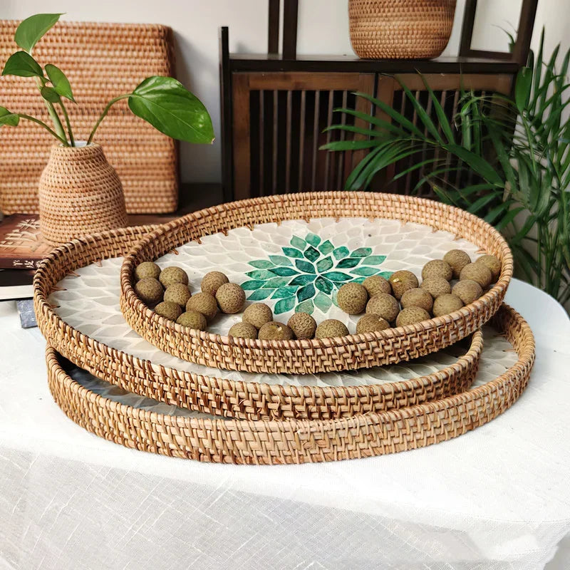 Axya Handwoven Rattan Basket: Home Tableware Organizer & Snack Platter