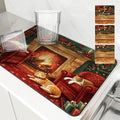 Axyaa Christmas Cat Fireplace Bow Drying Mat