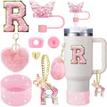 Axyaa Cup Accessories Set for 30oz 40oz Stanley Cup - Silicone Boot, Handle Charm, Initials Sticker