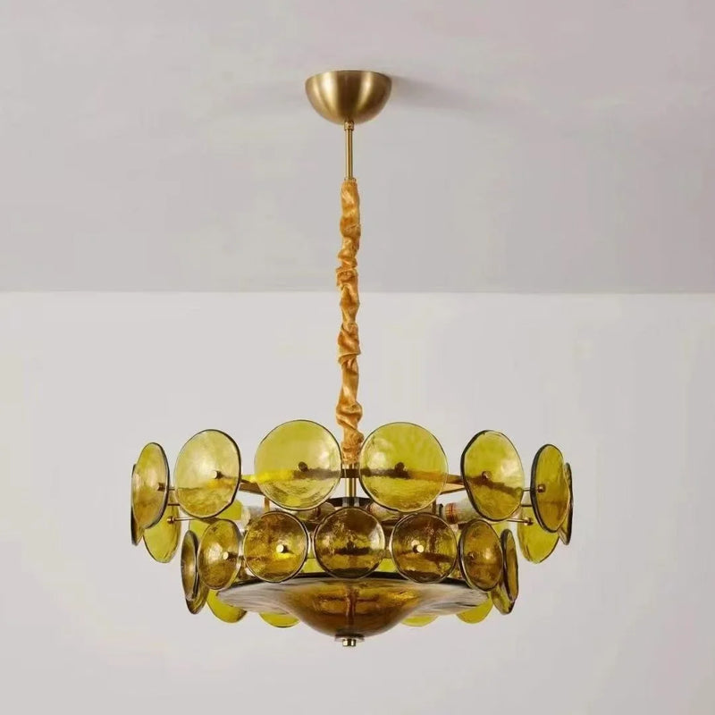 Axyaa Retro Glass Chandelier, Designer Colored Glass Pendant Light for Living Room
