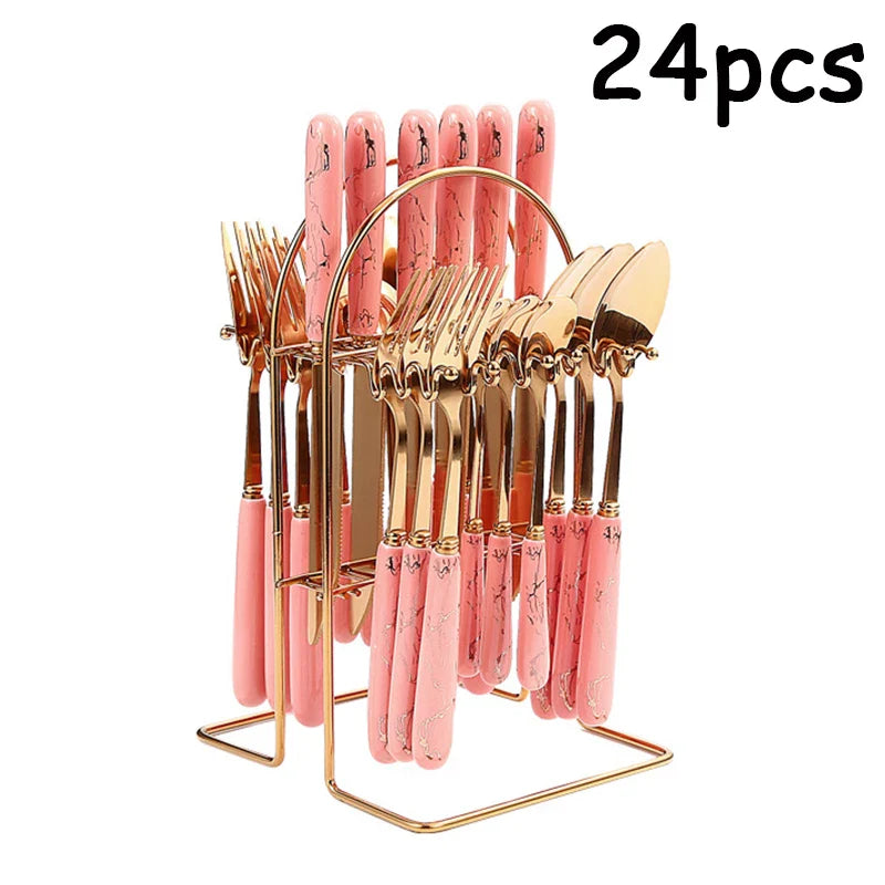 Axyaa 24-Piece Ceramic Tableware Set with Storage Rack Gift Box
