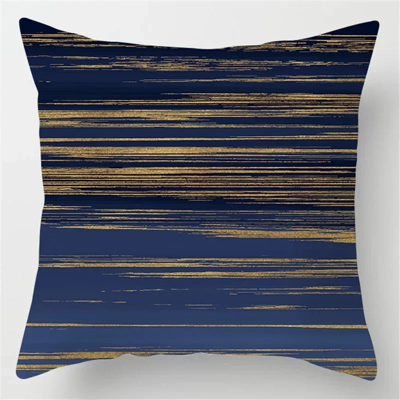 Axyaa Blue Geometric Marble Pillow Cover - Decorative Throw Cushion Case