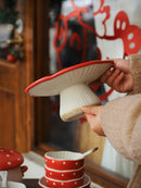 Axya Circular Red Mushroom Tray: Cute Fruit Storage Plate, Home Tableware & Decor.