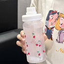 Axyaa Cherry Frosted Plastic Water Bottle with Straw, 500ML