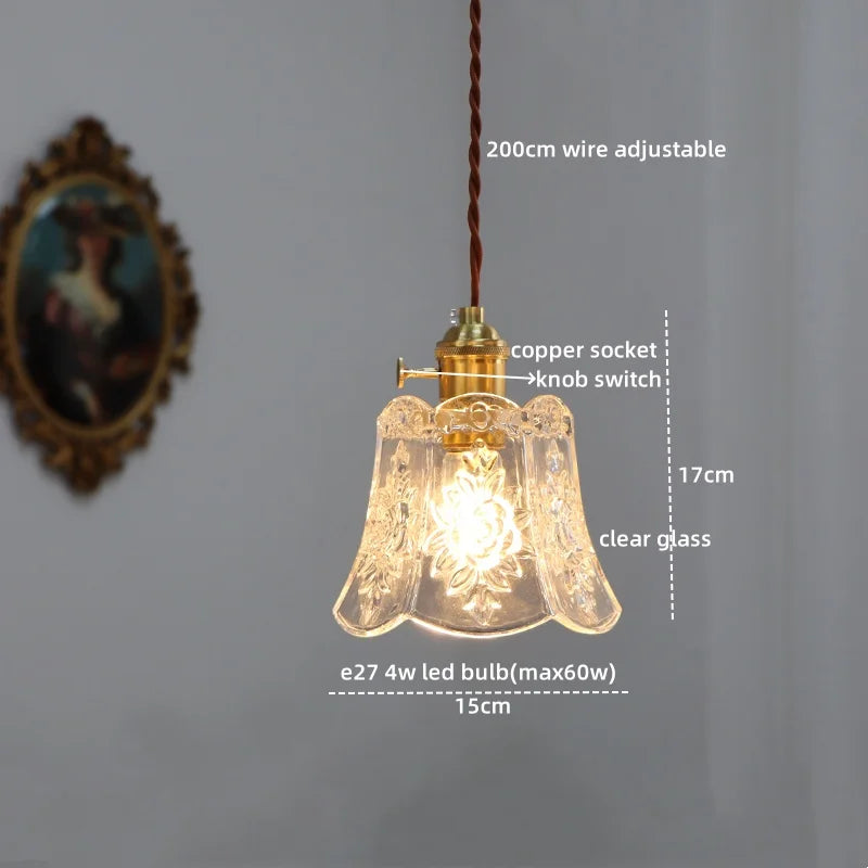 Axyaa Nordic LED Pendant Lights Copper Glass Chandelier