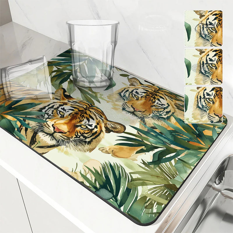Axyaa Tiger Absorbent Drying Mat for Kitchen and Coffee Bar