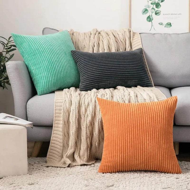 Axyaa Soft Corduroy Cushion Cover Striped Throw Pillow Case for Home Decor