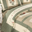 Axyaa Farmhouse Green Floral Quilted Bedspread Set