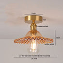 Axyaa Green Glass Copper Ceiling Light Fixture - Modern LED Kitchen Balcony Lamp