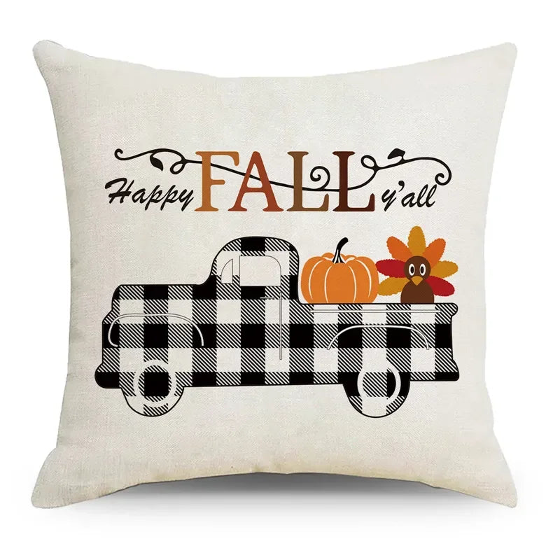 Axyaa Autumn Pumpkin Cushion Cover 18x18 Inches - Modern Thanksgiving Decor Pillowcase