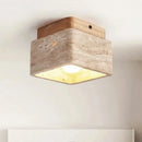 Axyaa Cave Travertine Ceiling Lamp with Walnut Wood Finish