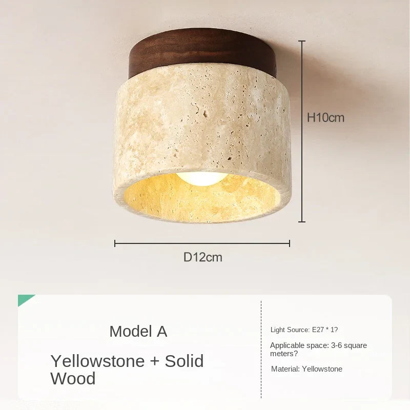 Axyaa Round Stone Wood LED Ceiling Light for Home Living Corridor Balcony