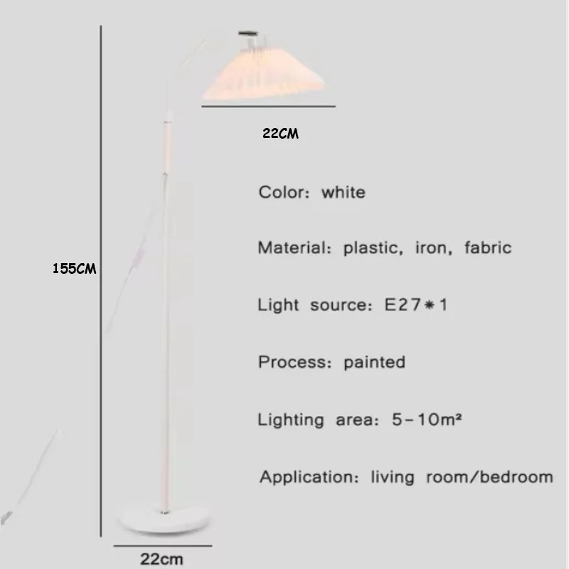Axyaa Pleated Lampshade Floor Lamp: Nordic Sofa Vertical Lamp for Living Room, Bedroom, and Book Reading