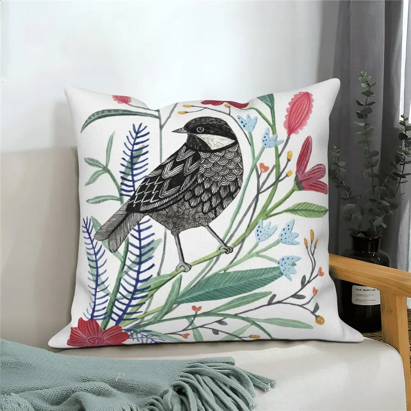 Axyaa Bird Flower Painting Pillow Cover