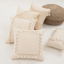 Axyaa Beige Cotton Weave Fringed Cushion Cover for Home Decor