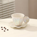 Axyaa Ceramic Shell Mug with Saucer: Abstract Art Tea Coffee Cup, 280ml