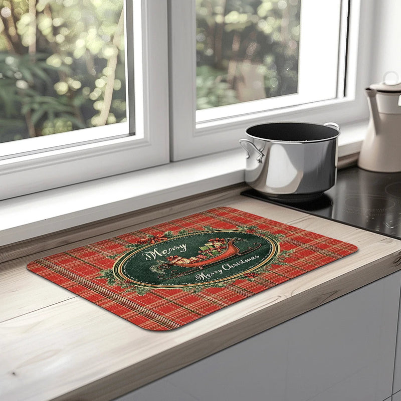 Axyaa Christmas Drain Pad: Non-slip, Heat Resistant Tableware Drying Mat for Kitchen Counter