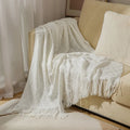 Axyaa Solid Knit Sofa Cover Blanket with Fringe for Air Conditioning and Summer Nap