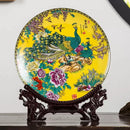 Axyaa Ceramic Plate Ornament Set with Modern Base for Home Decor and Flower Arrangement