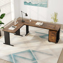 Axyaa Industrial L-Shaped Executive Desk with File Cabinet, Corner Computer Table