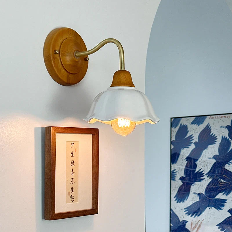 Axyaa Flower Ceramic LED Wall Light for Bedroom Living Room Bathroom Mirror.