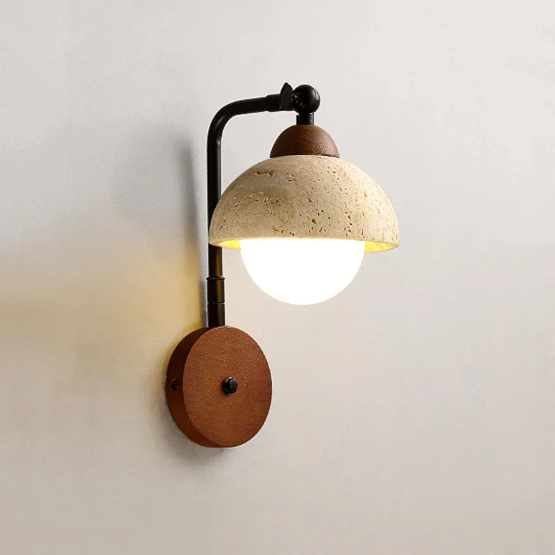 Axyaa Warm Yellow Travertine Half Circle LED Wall Lamp Modern Stone Home Decor