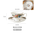 Axyaa Peony Gold Rim Porcelain Coffee Cups and Saucers Vintage Ceramic Mug