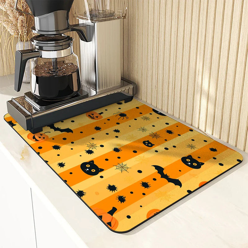 Axyaa Halloween Draining Mat: Absorbent, Antiskid, Quick Dry Kitchen & Bathroom Drain Pad