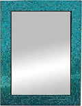 Axyaa Sapphire Silver Mosaic Wall Mirror, Handmade Decorative Glass, Round Dark Blue Mirror