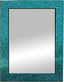 Axyaa Sapphire Silver Mosaic Wall Mirror, Handmade Decorative Glass, Round Dark Blue Mirror