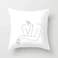 Minimalist White Pillow Cover - Axyaa Portrait Sketch Nordic Cushion